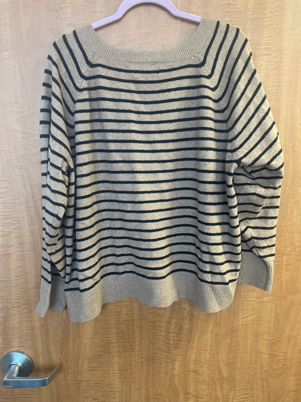 Old Navy Beige V-Neck Sweater with Black Stripes - Picture 2 of 5